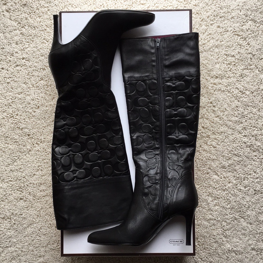 Coach Embossed Signature Tall Leather Boot.  7B